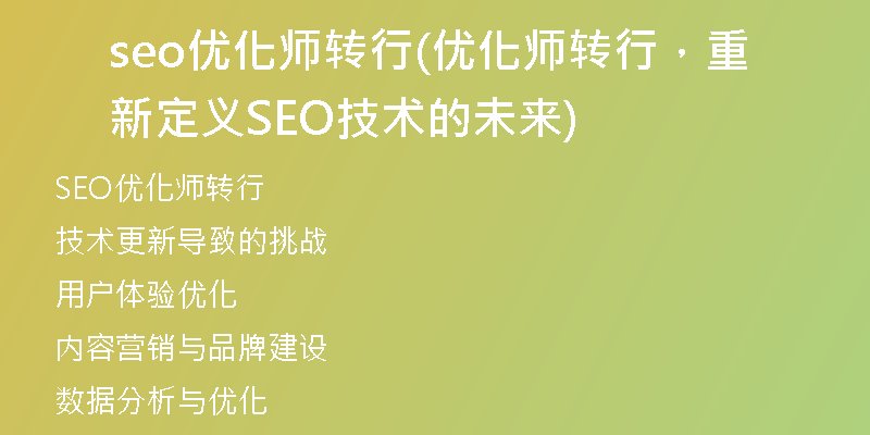 seo优化师转行(优化师转行，重新定义SEO技术的未来)
