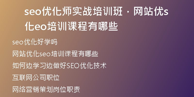 seo优化师实战培训班，网站优化seo培训课程有哪些