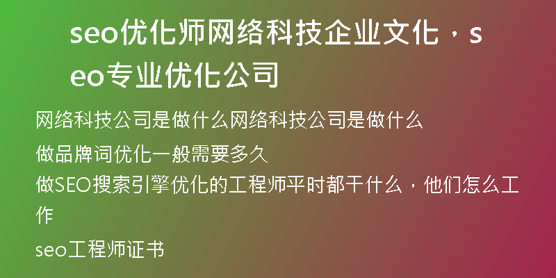 seo优化师网络科技企业文化，seo专业优化公司