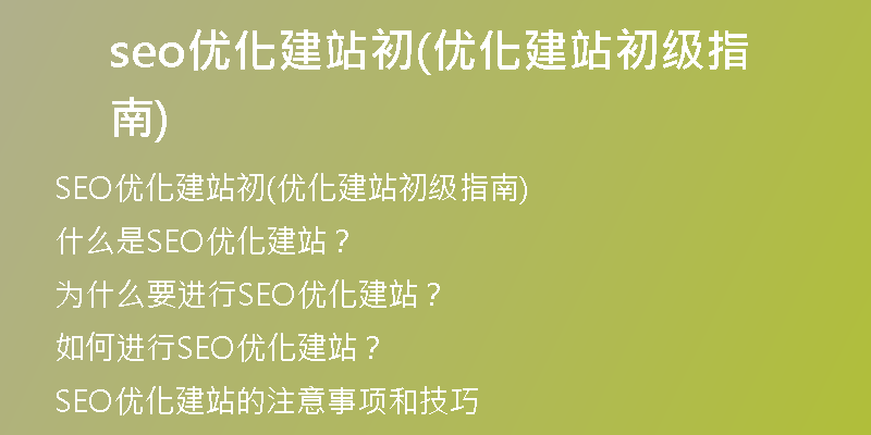 seo优化建站初(优化建站初级指南)