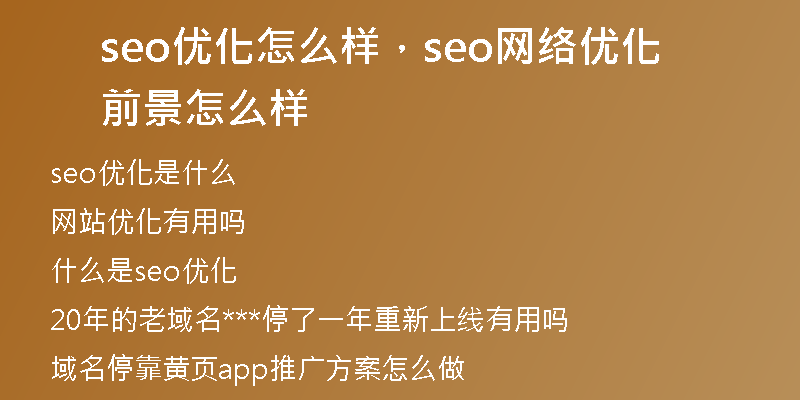 seo优化怎么样，seo网络优化前景怎么样