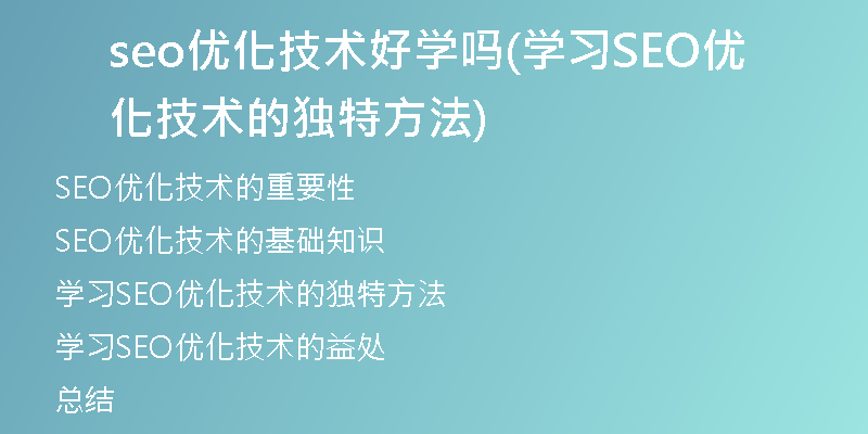 seo优化技术好学吗(学习SEO优化技术的独特方法)