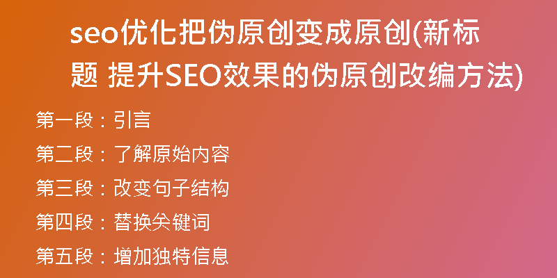seo优化把伪原创变成原创(新标题 提升SEO效果的伪原创改编方法)