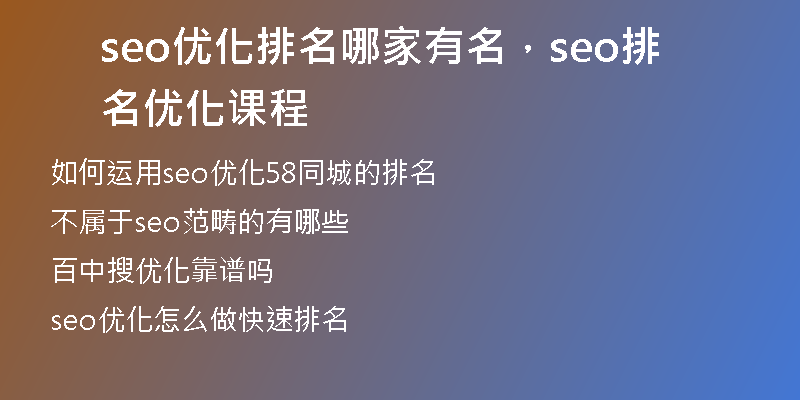 seo优化排名哪家有名，seo排名优化课程