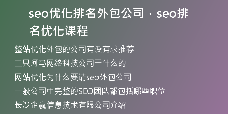 seo优化排名外包公司,seo排名优化课程