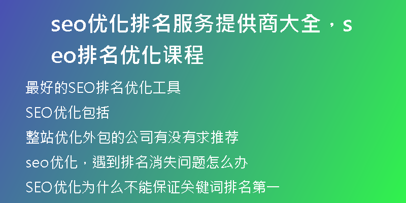 seo优化排名服务提供商大全，seo排名优化课程