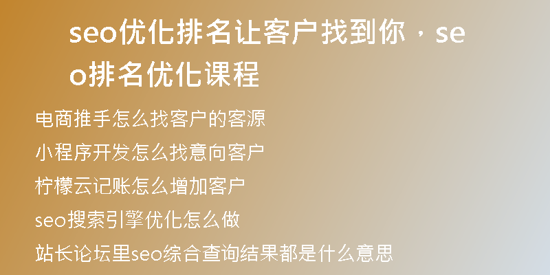seo优化排名让客户找到你，seo排名优化课程