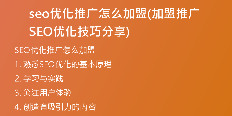 seo优化推广怎么加盟(加盟推广SEO优化技巧分享)
