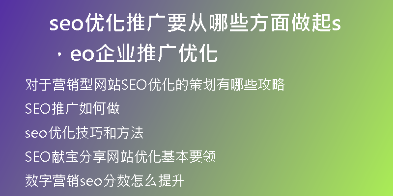 seo优化推广要从哪些方面做起，seo企业推广优化