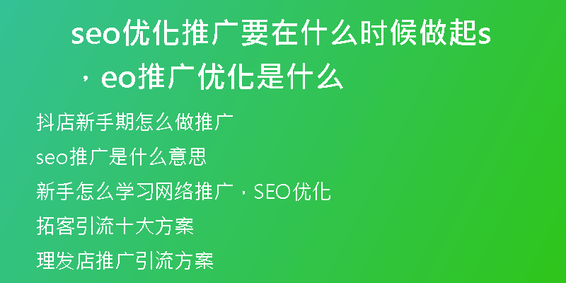 seo优化推广要在什么时候做起，seo推广优化是什么