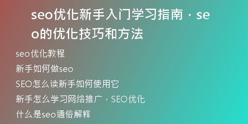 seo优化新手入门学习指南，seo的优化技巧和方法