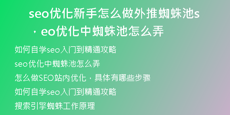 seo优化新手怎么做外推蜘蛛池，seo优化中蜘蛛池怎么弄