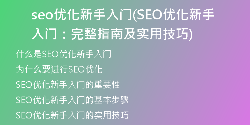 seo优化新手入门(SEO优化新手入门:完整指南及实用技巧)