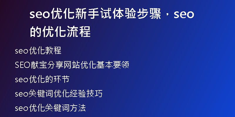 seo优化新手试体验步骤，seo的优化流程