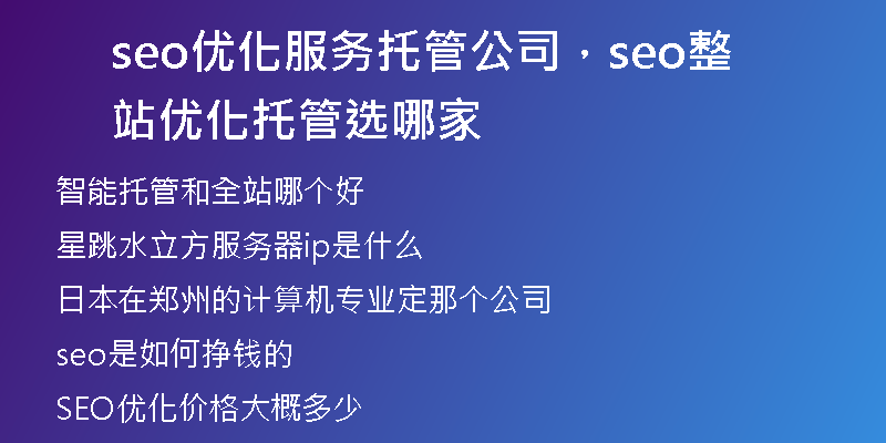 seo优化服务托管公司，seo整站优化托管选哪家