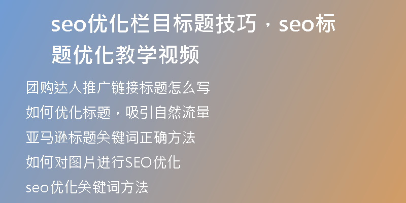 seo优化栏目标题技巧，seo标题优化教学视频