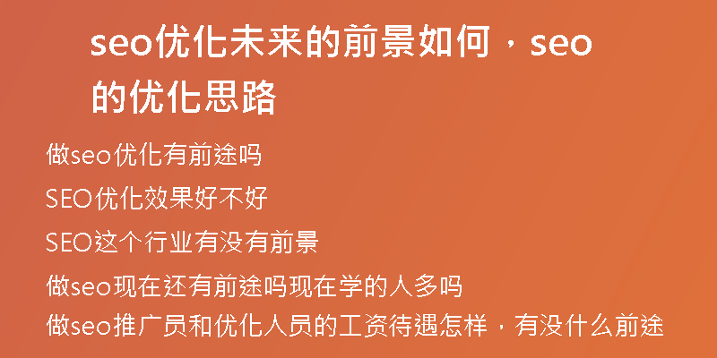 seo优化未来的前景如何,seo的优化思路