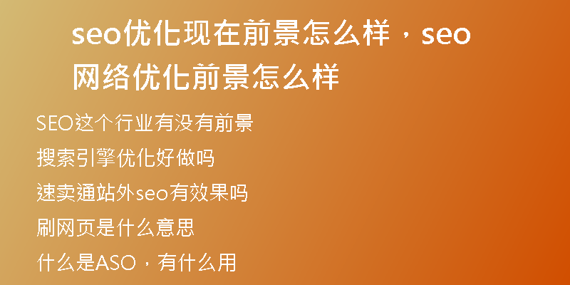 seo优化现在前景怎么样，seo网络优化前景怎么样