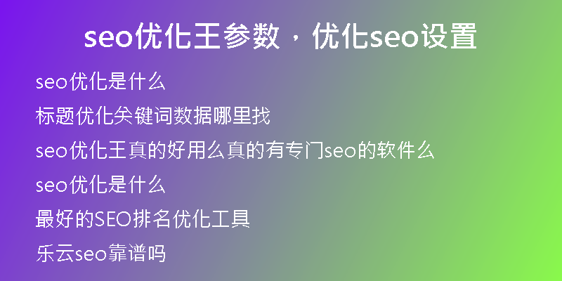 seo优化王参数，优化seo设置