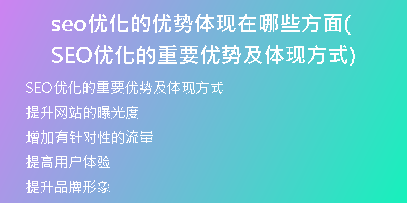 seo优化的优势体现在哪些方面(SEO优化的重要优势及体现方式)