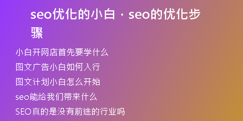 seo优化的小白，seo的优化步骤