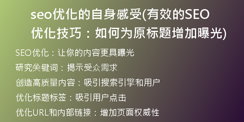 seo优化的自身感受(有效的SEO优化技巧：如何为原标题增加曝光)