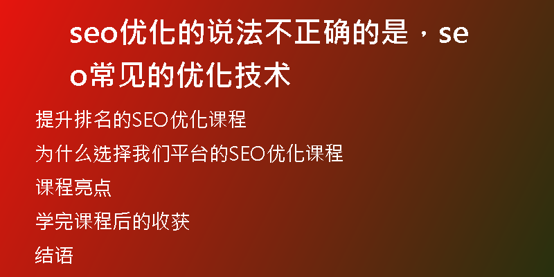 seo优化的说法不正确的是，seo常见的优化技术