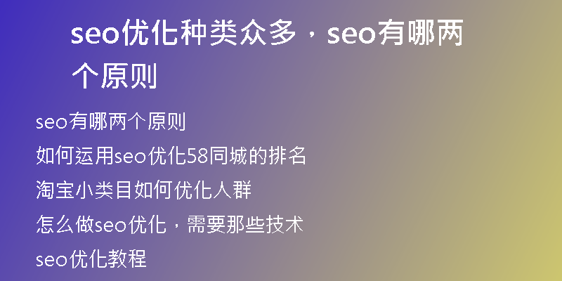 seo优化种类众多，seo有哪两个原则