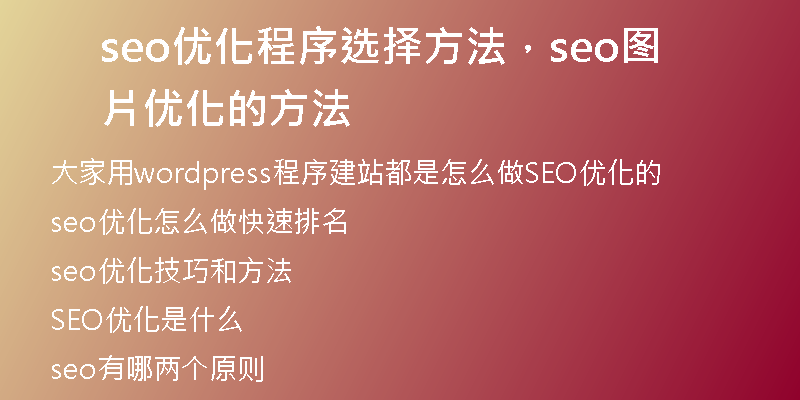 seo优化程序选择方法，seo图片优化的方法