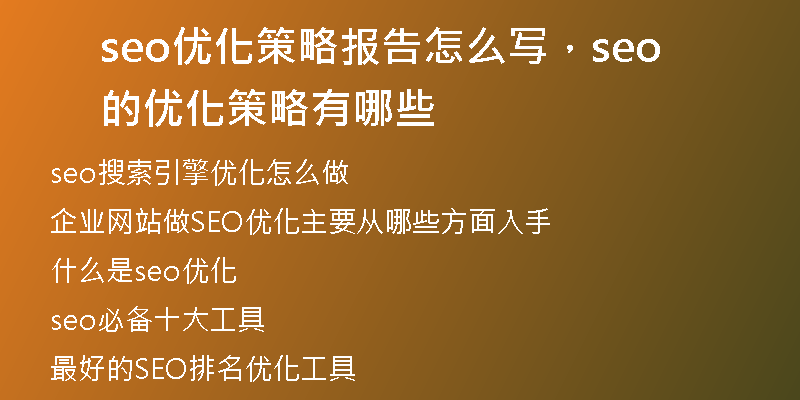 seo优化策略报告怎么写，seo的优化策略有哪些