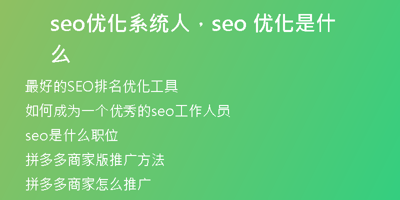 seo优化系统人，seo 优化是什么
