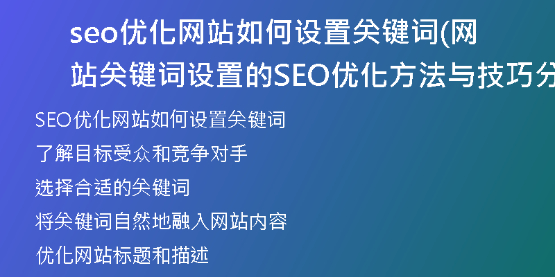 seo优化网站如何设置关键词(网站关键词设置的SEO优化方法与技巧分享)