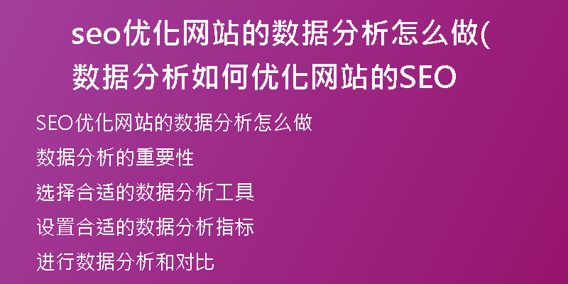 seo优化网站的数据分析怎么做(数据分析如何优化网站的SEO