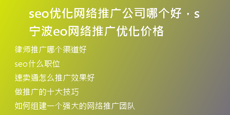 seo优化网络推广公司哪个好，宁波seo网络推广优化价格