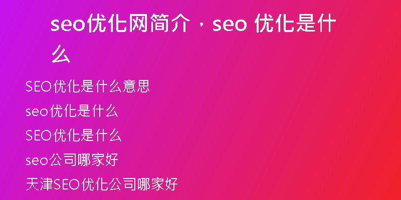 seo优化网简介，seo 优化是什么