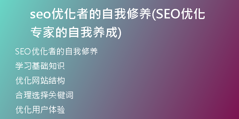 seo优化者的自我修养(SEO优化专家的自我养成)