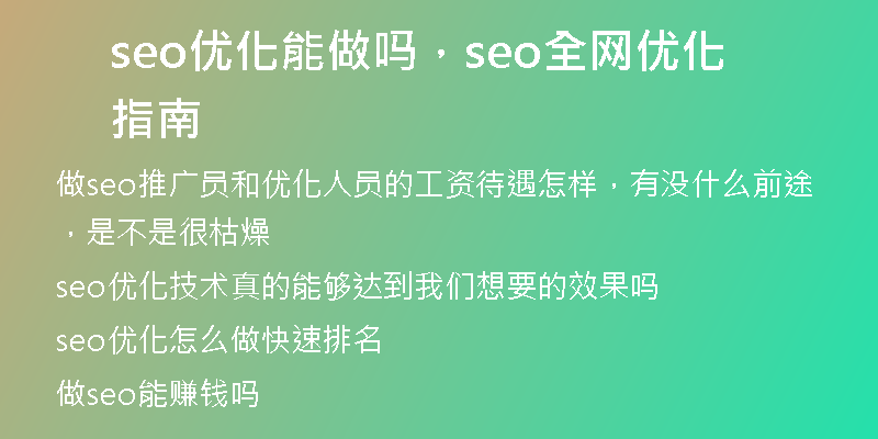 seo优化能做吗，seo全网优化指南