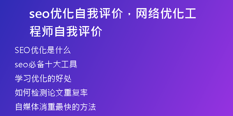 seo优化自我评价，网络优化工程师自我评价