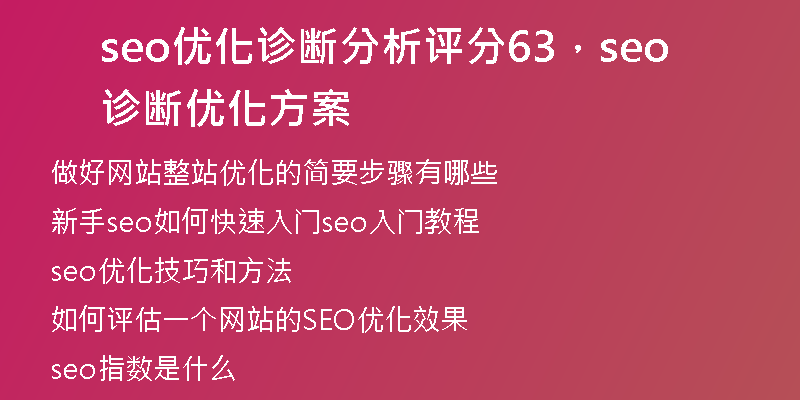 seo优化诊断分析评分63，seo诊断优化方案