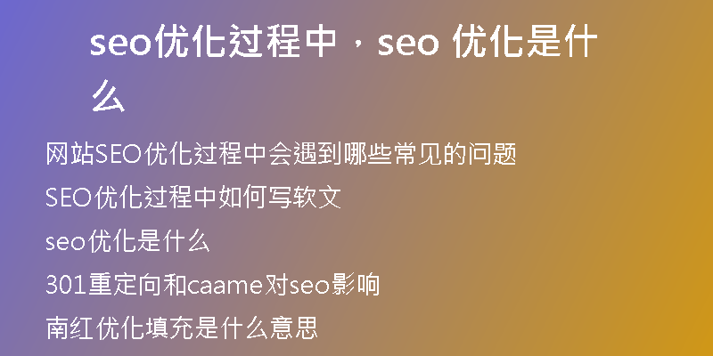 seo优化过程中,seo 优化是什么