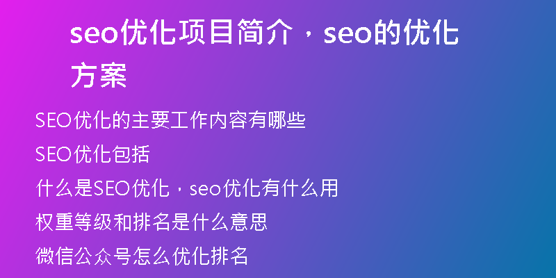 seo优化项目简介，seo的优化方案