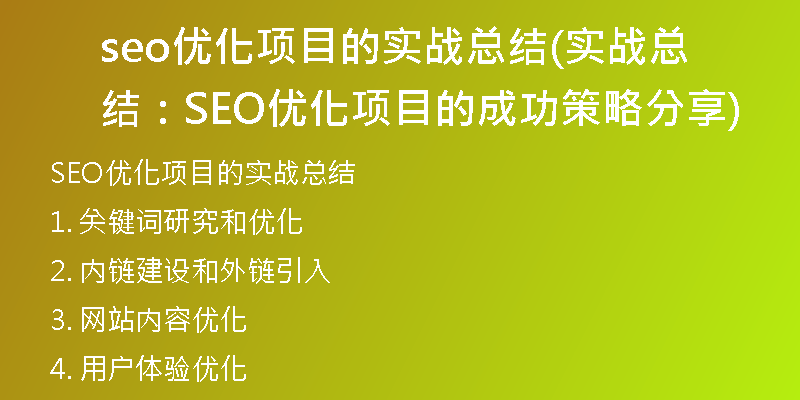 seo优化项目的实战总结(实战总结：SEO优化项目的成功策略分享)