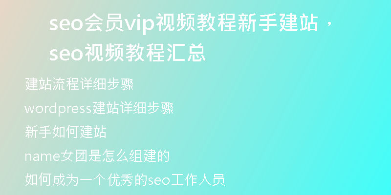 seo会员vip视频教程新手建站，seo视频教程汇总