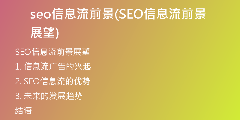seo信息流前景(SEO信息流前景展望)