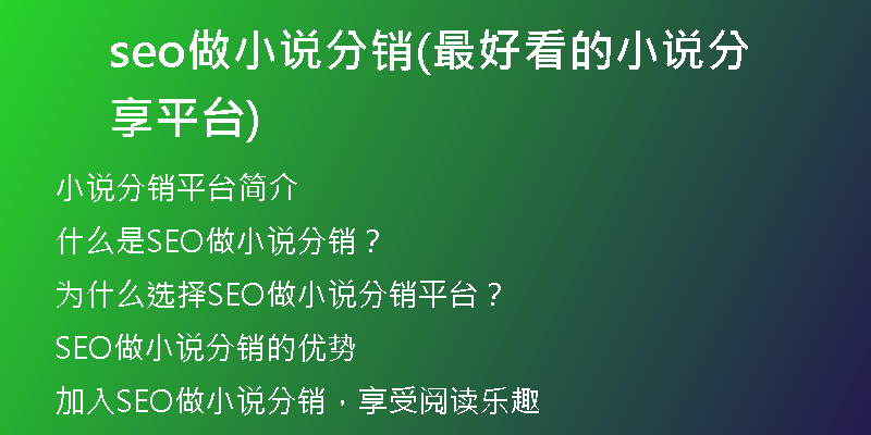 seo做小说分销(最好看的小说分享平台)