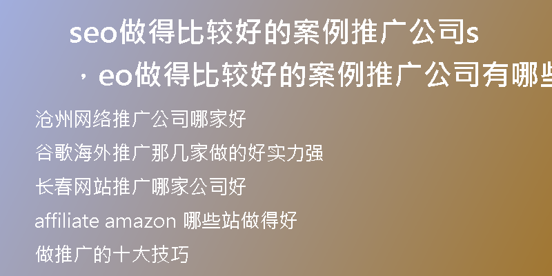 seo做得比较好的案例推广公司，seo做得比较好的案例推广公司有哪些