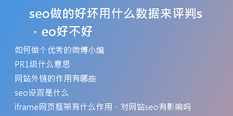 seo做的好坏用什么数据来评判，seo好不好