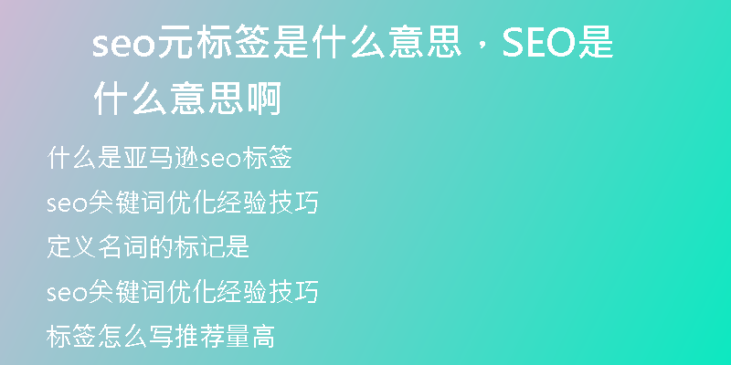 seo元标签是什么意思，SEO是什么意思啊
