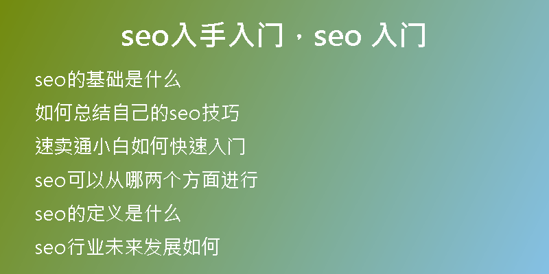 seo入手入门，seo 入门