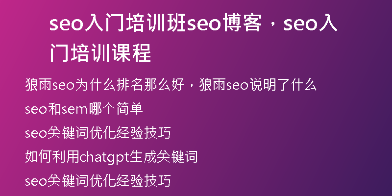 seo入门培训班seo博客，seo入门培训课程